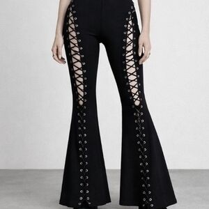 Elegant Black Lace-Up Flare Pants